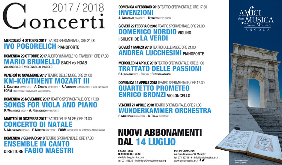 Nuovi abbonamenti Stagione Concertistica 17/18